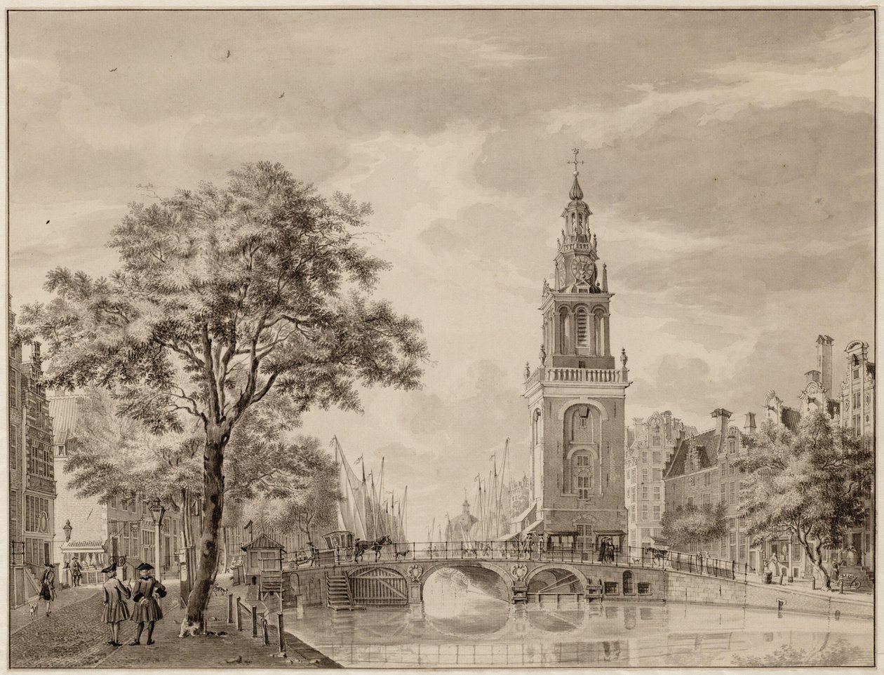 De Torensluis y la Torre Jan Rodenpoort. Dibujo. Ámsterdam, Archivo de la Ciudad de Ámsterdam de Jan de Beijer