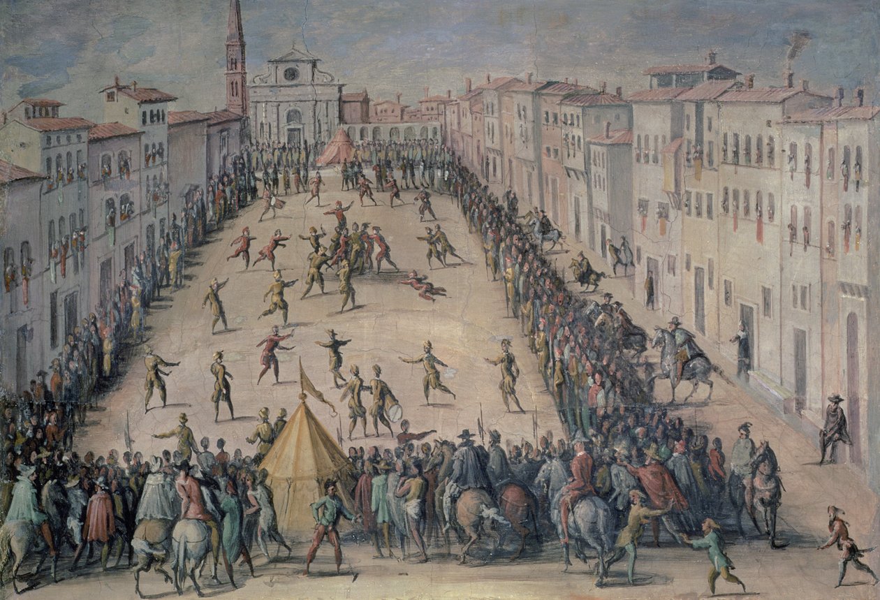 Un juego de fútbol en la Piazza Santa Maria Novella, Florencia, 1555 de Jan van der Straet