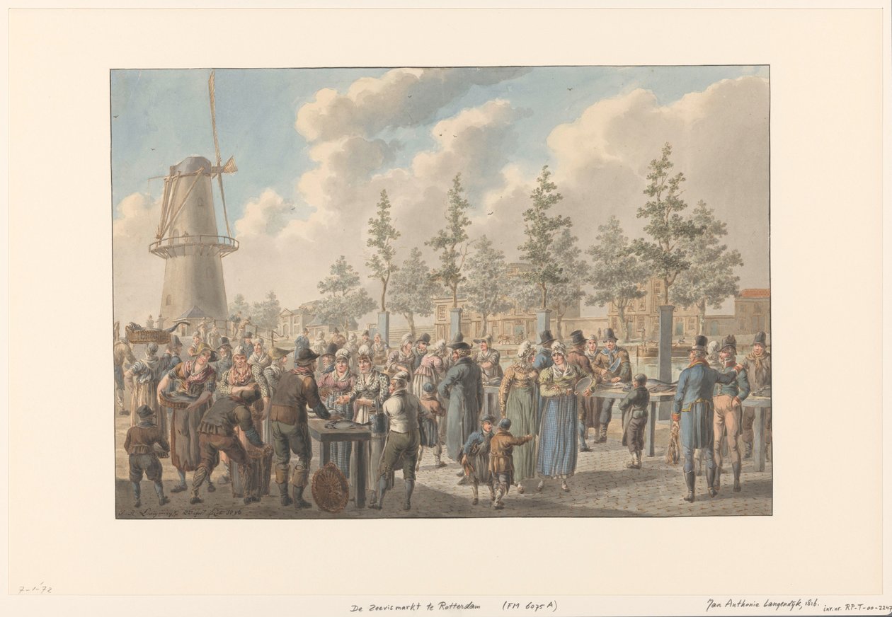 El mercado de pescado en Rotterdam, 1816 de Jan Anthonie Langendijk Dzn