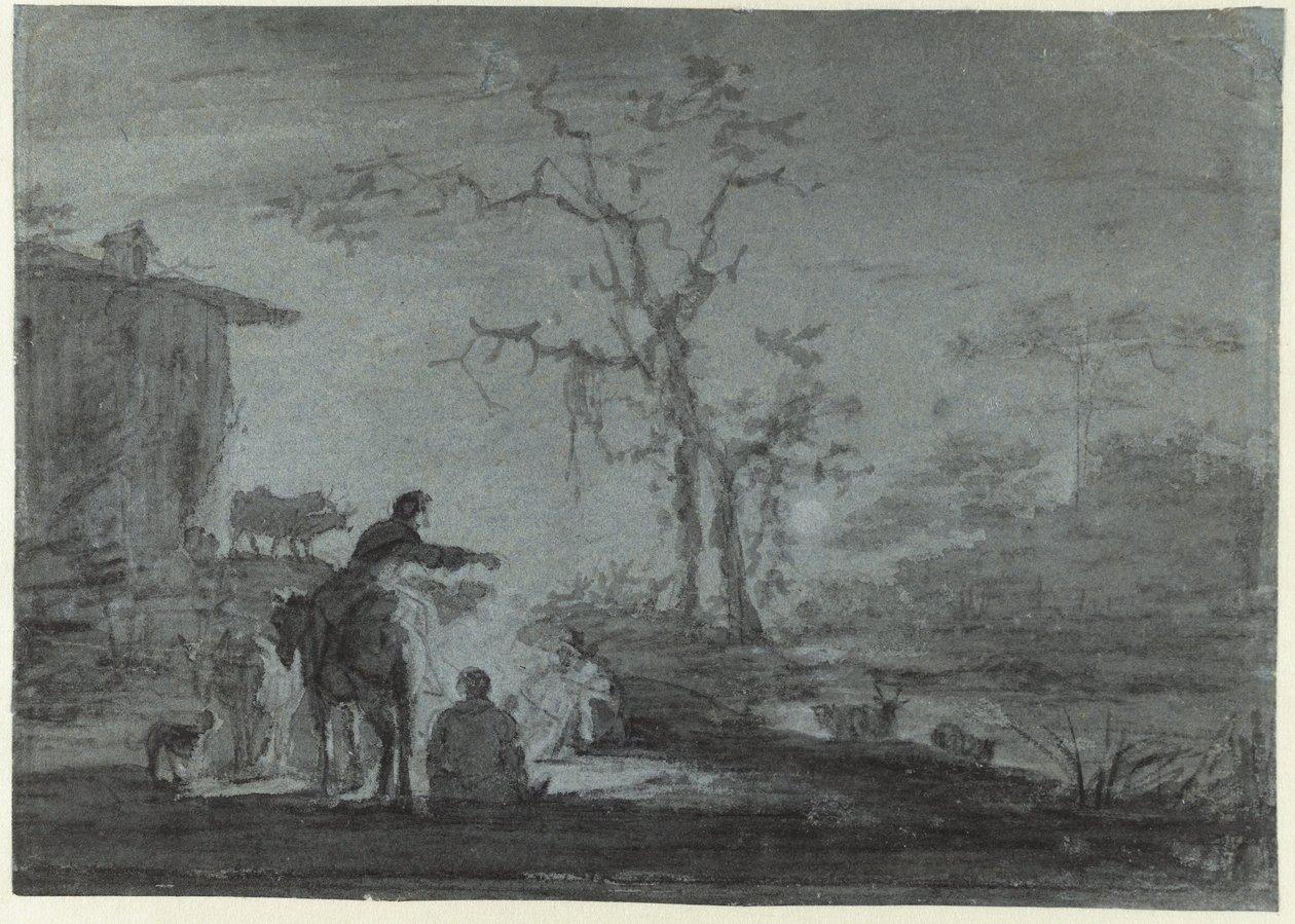 Pastores junto a una hoguera a la luz de la luna de Jan Asselijn (possibly)