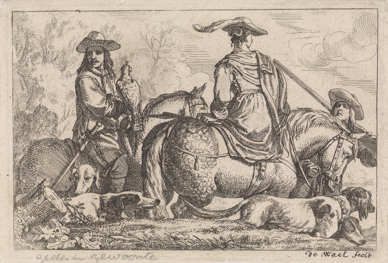 cetrería Varias escenas de género (título de la serie) de Jan Baptist de Wael