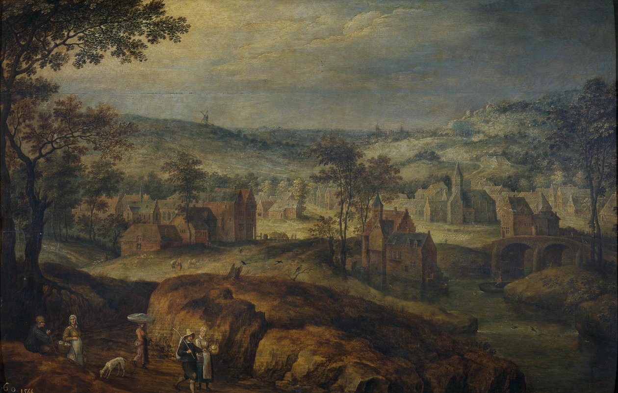Paisaje con pueblo de Jan Brueghel the Elder