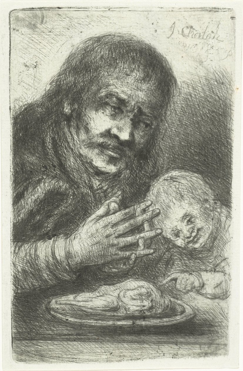 Hombre y niño en la mesa del comedor de Jan Chalon