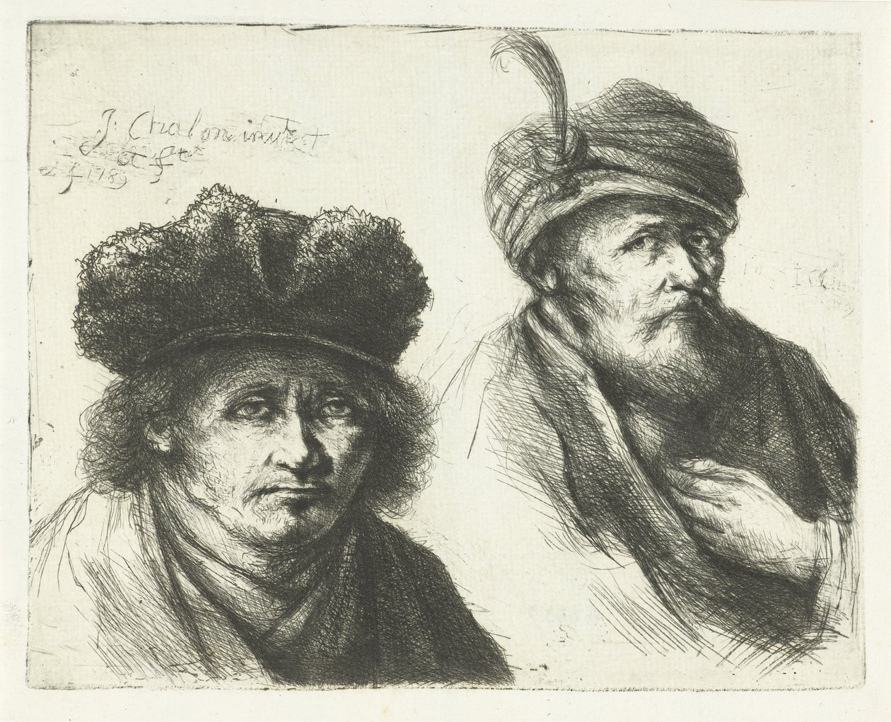 Dos hombres, con sombreros y turbantes. de Jan Chalon