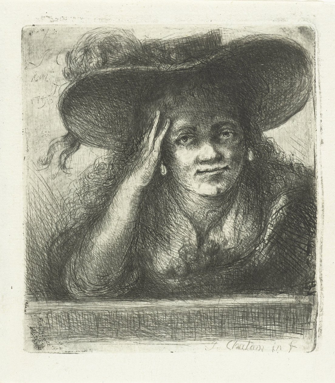 Mujer con gran sombrero redondo de Jan Chalon