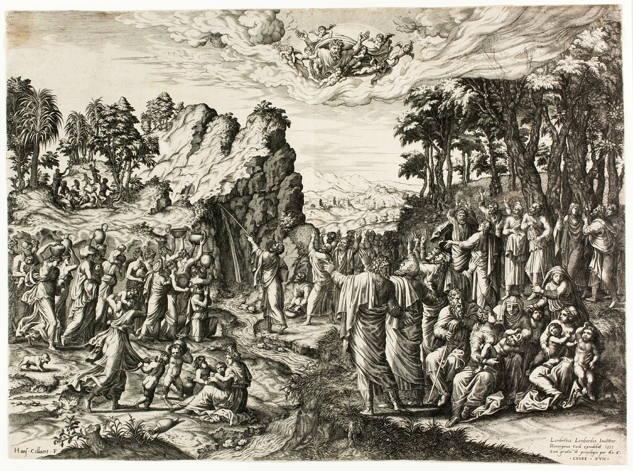Moisés golpea la roca de Jan Collaert I
