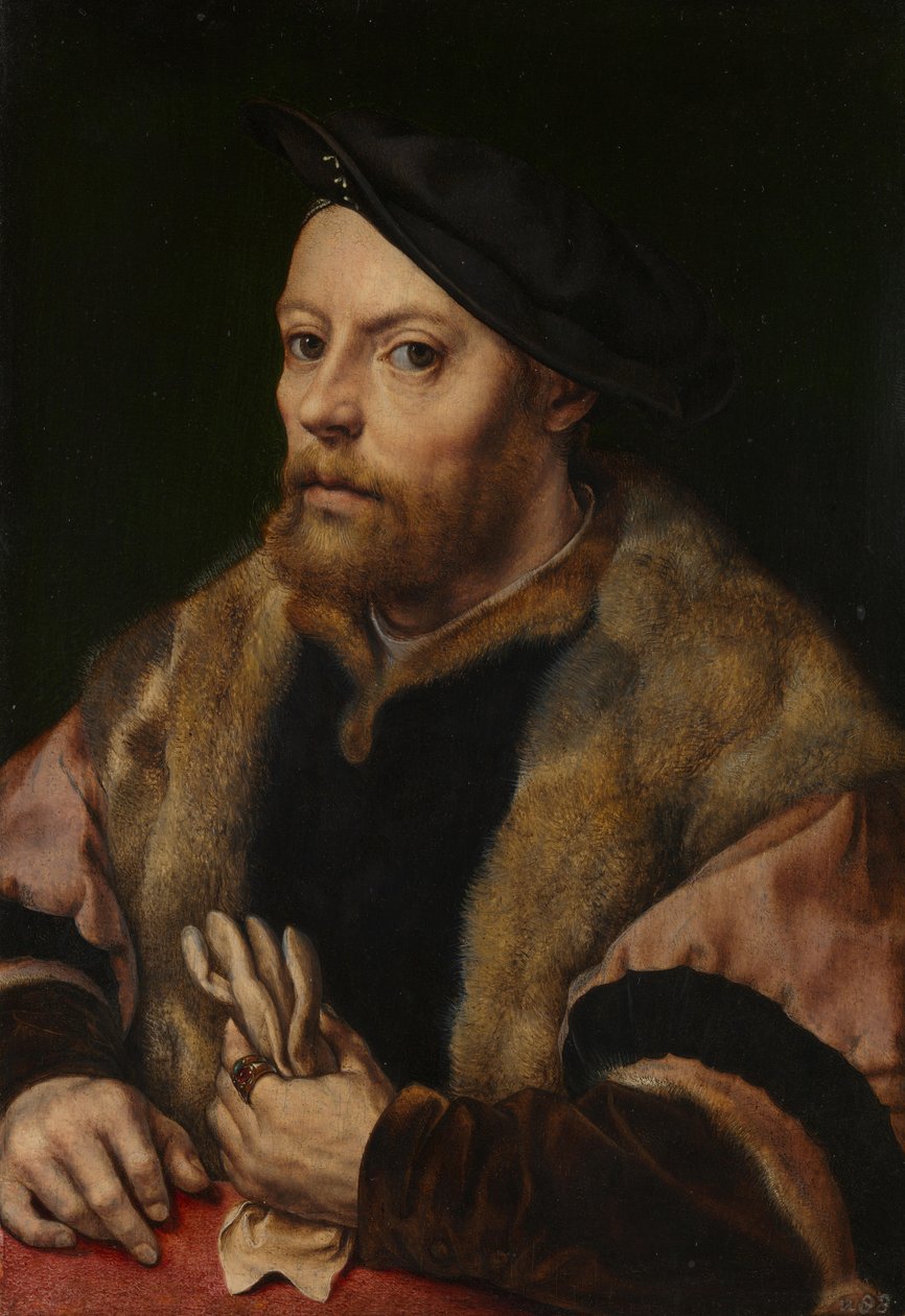 Un hombre sosteniendo un guante, ca 1532 de Jan Gossaert