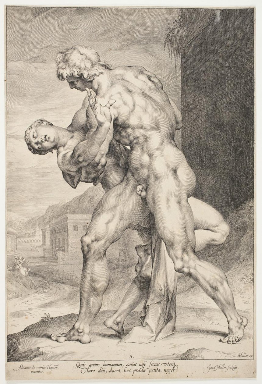 Un romano secuestrando a una mujer sabina de Jan Harmensz. Muller
