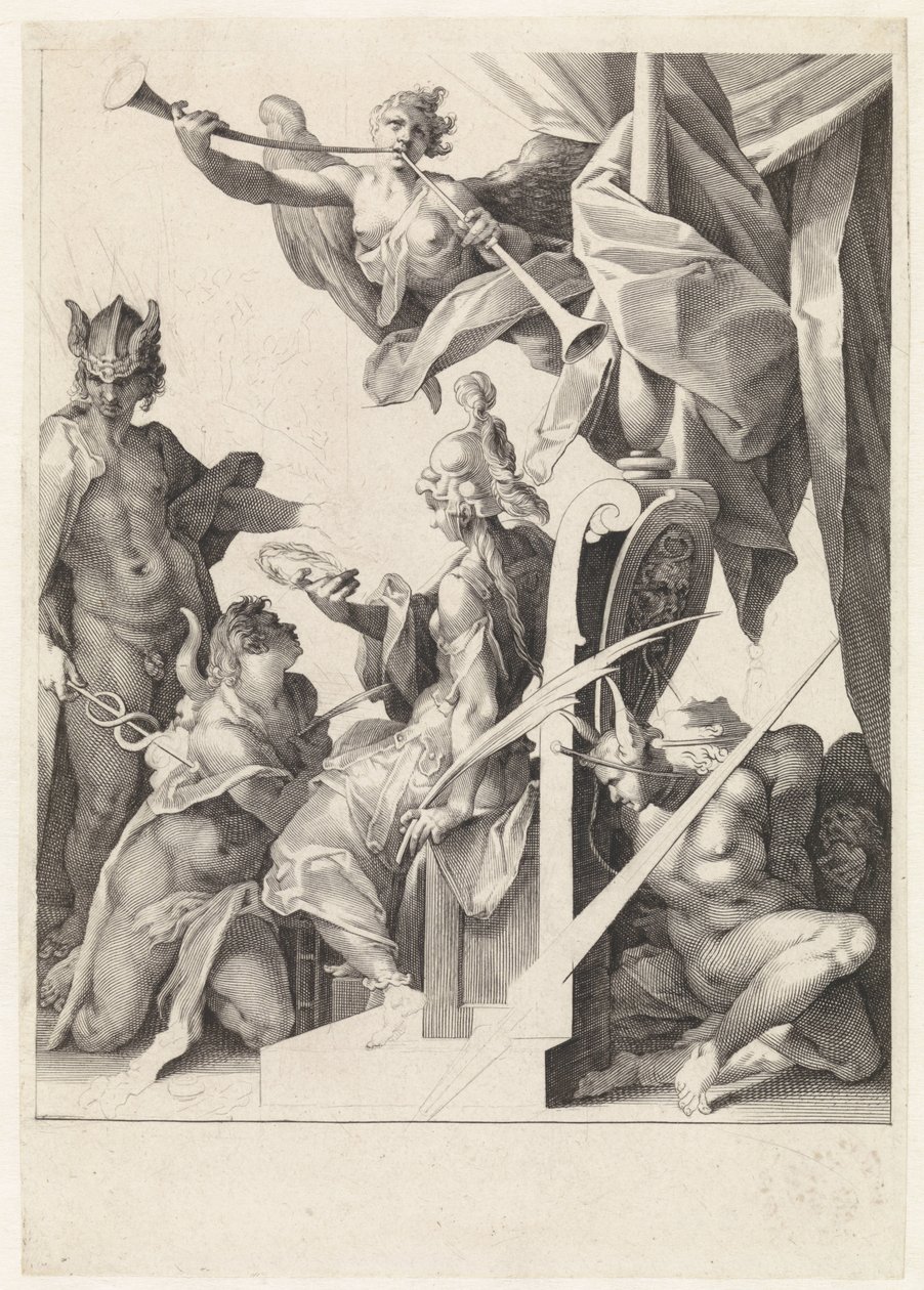 Mercury lleva a los jóvenes artistas a Minerva de Jan Harmensz. Muller