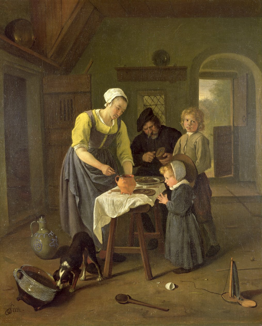 Familia campesina a la hora de la comida, c.1665 de Jan Havickszoon Steen