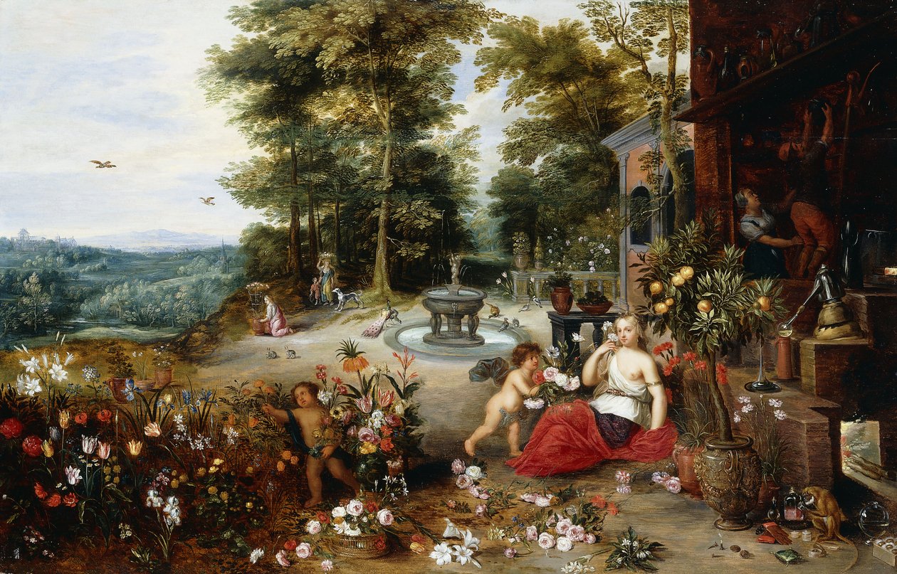 Una alegoría del olfato, 1635 de Jan II Brueghel