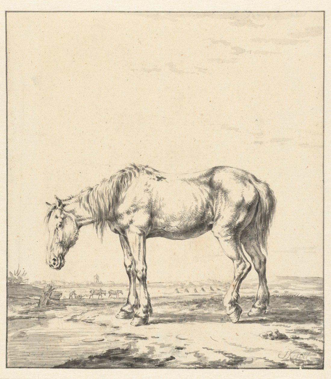 Caballo viejo parado junto a un agua de Jan Kobell (II)