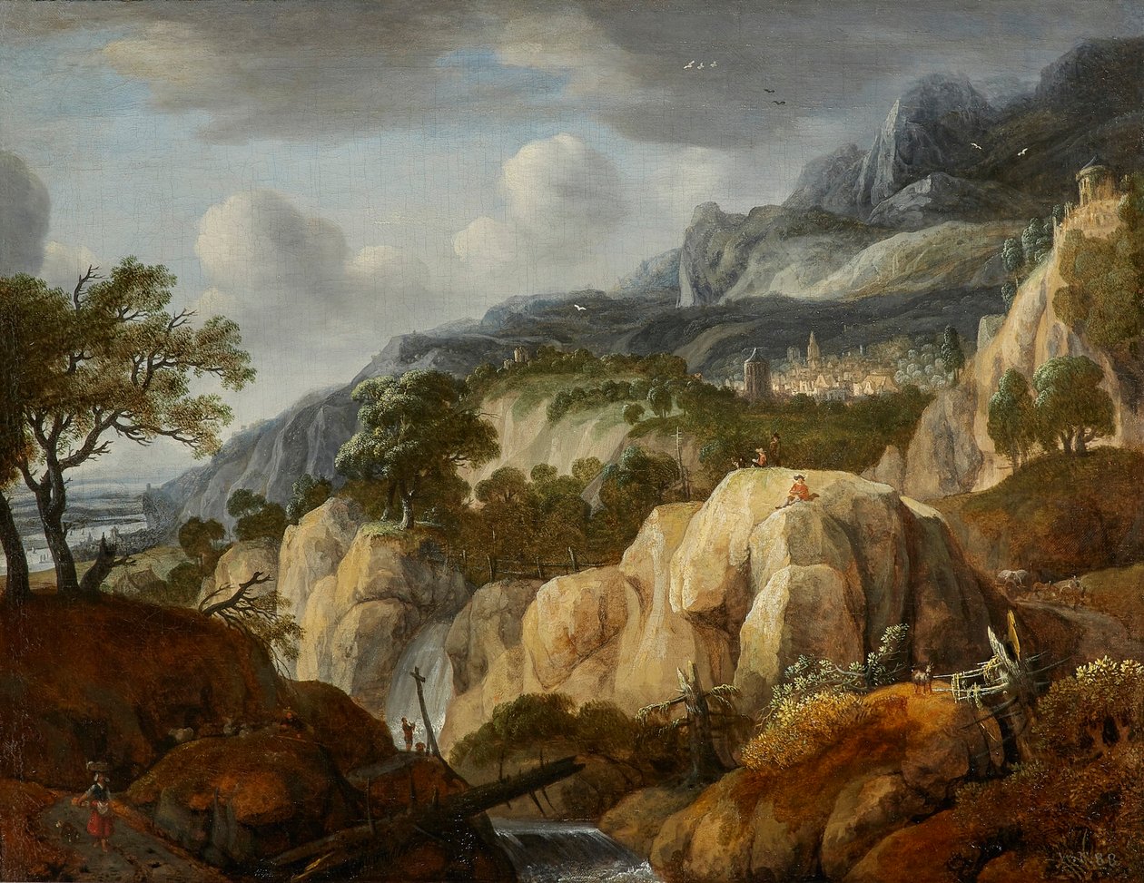 Paisaje de montaña con un delineante de Jan Looten