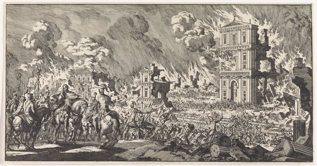 Romanos destruyen un templo judío en Jerusalén de Jan Luyken