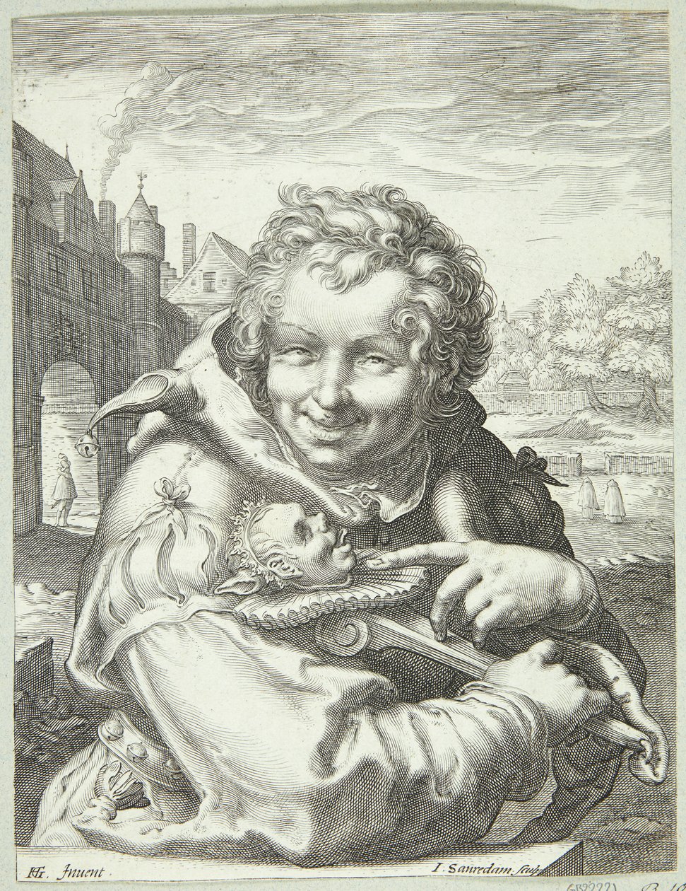 Danés: Laughing fool with a marotte de Jan Saenredam