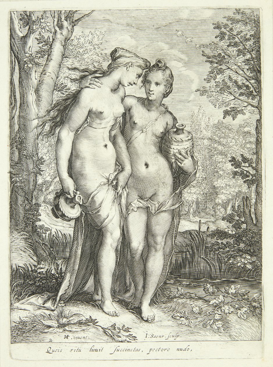 Dos ninfas de Diana con jarras de Jan Saenredam