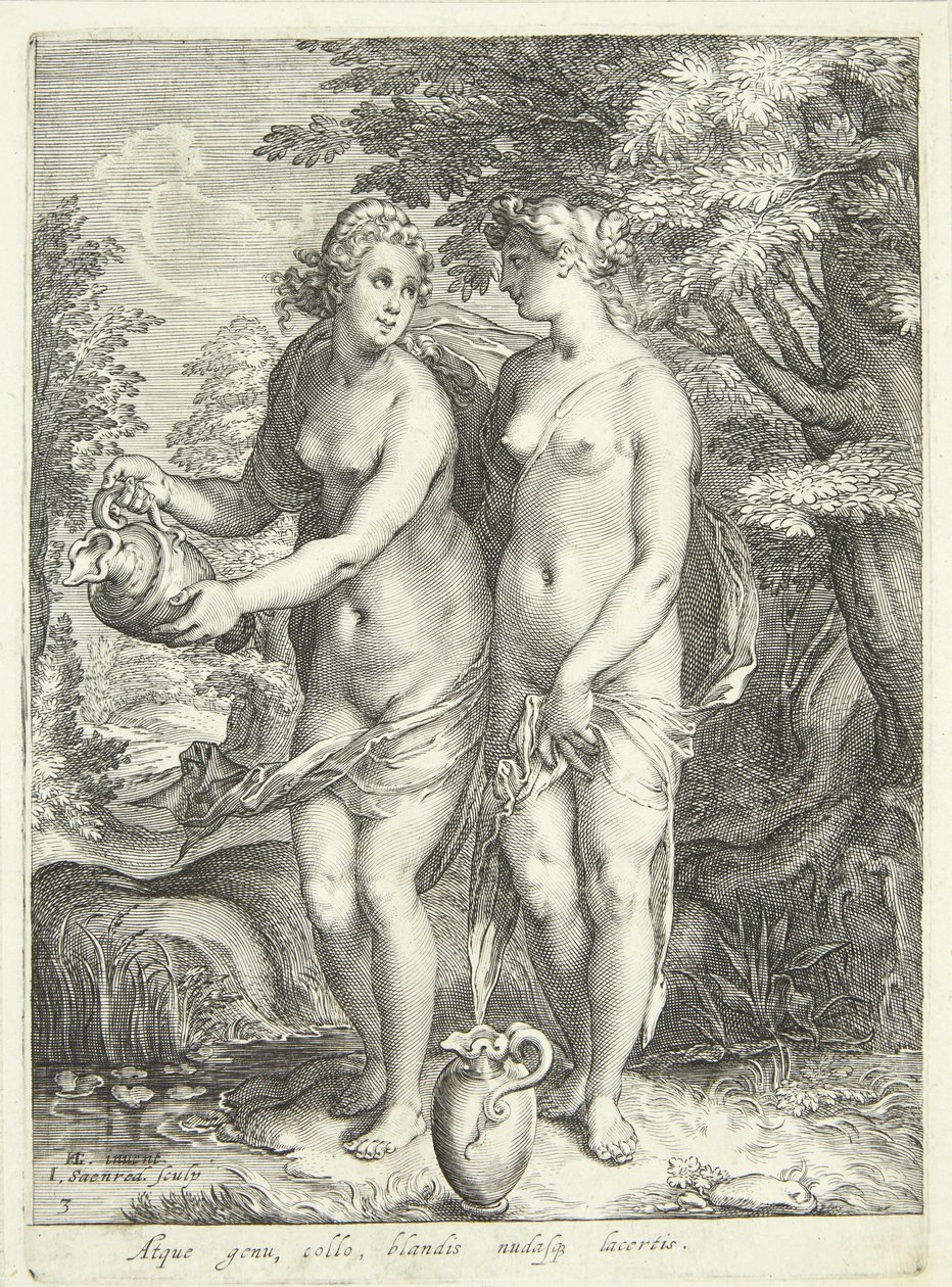 Dos de las ninfas de Diana junto a un arroyo de Jan Saenredam