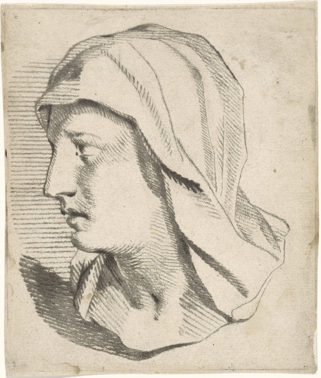 Busto femenino, con velo colgando de los hombros. de Jan Snellen