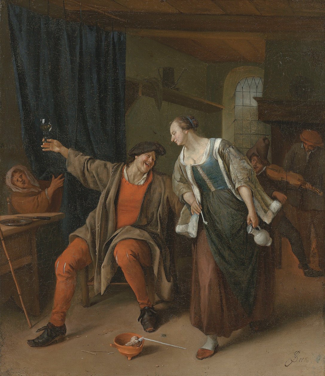 Una pareja de campesinos de juerga en una posada de Jan Steen