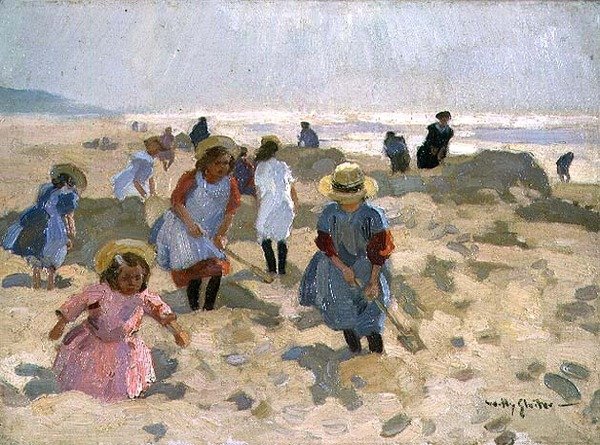 Niños jugando en la playa de Jan Willem Sluiter