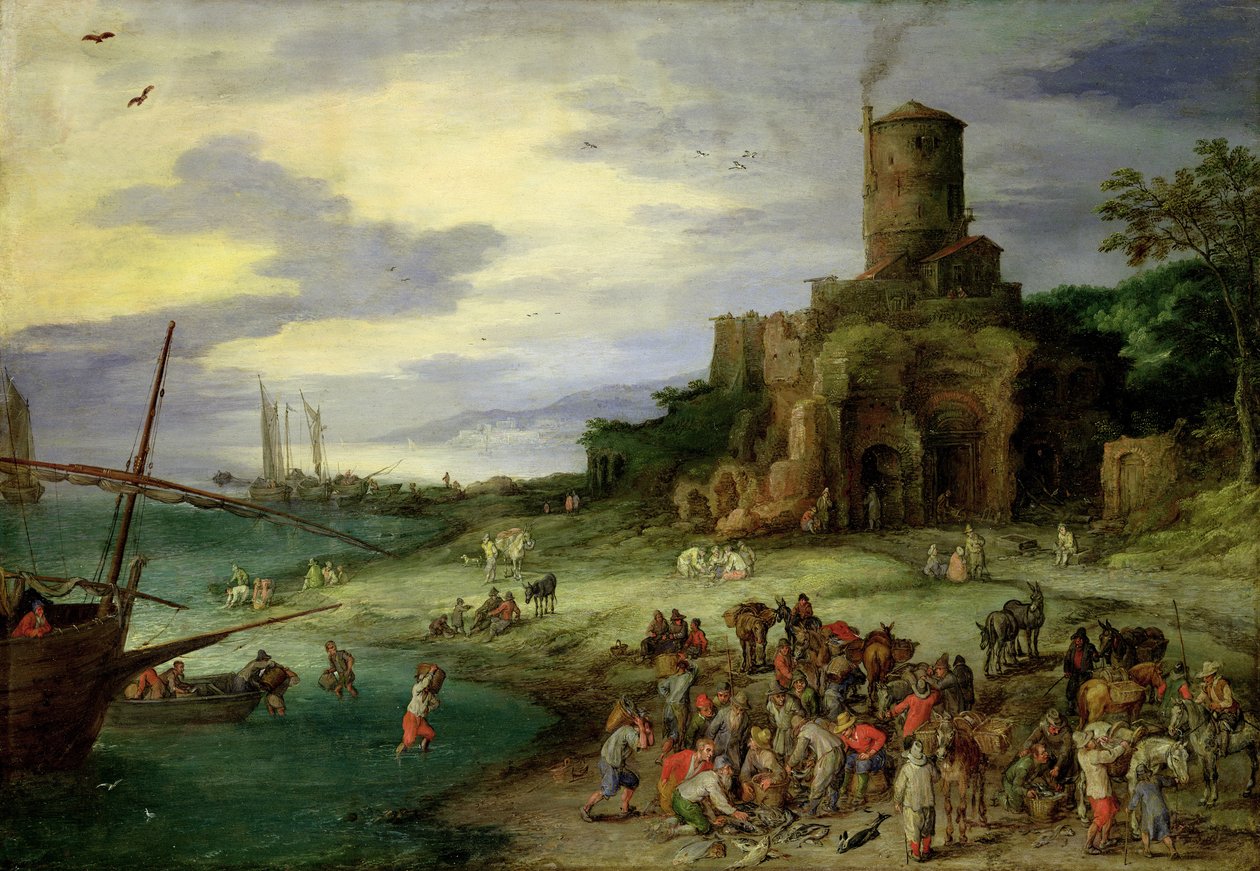 Pescadores en la orilla de Jan the Elder Brueghel