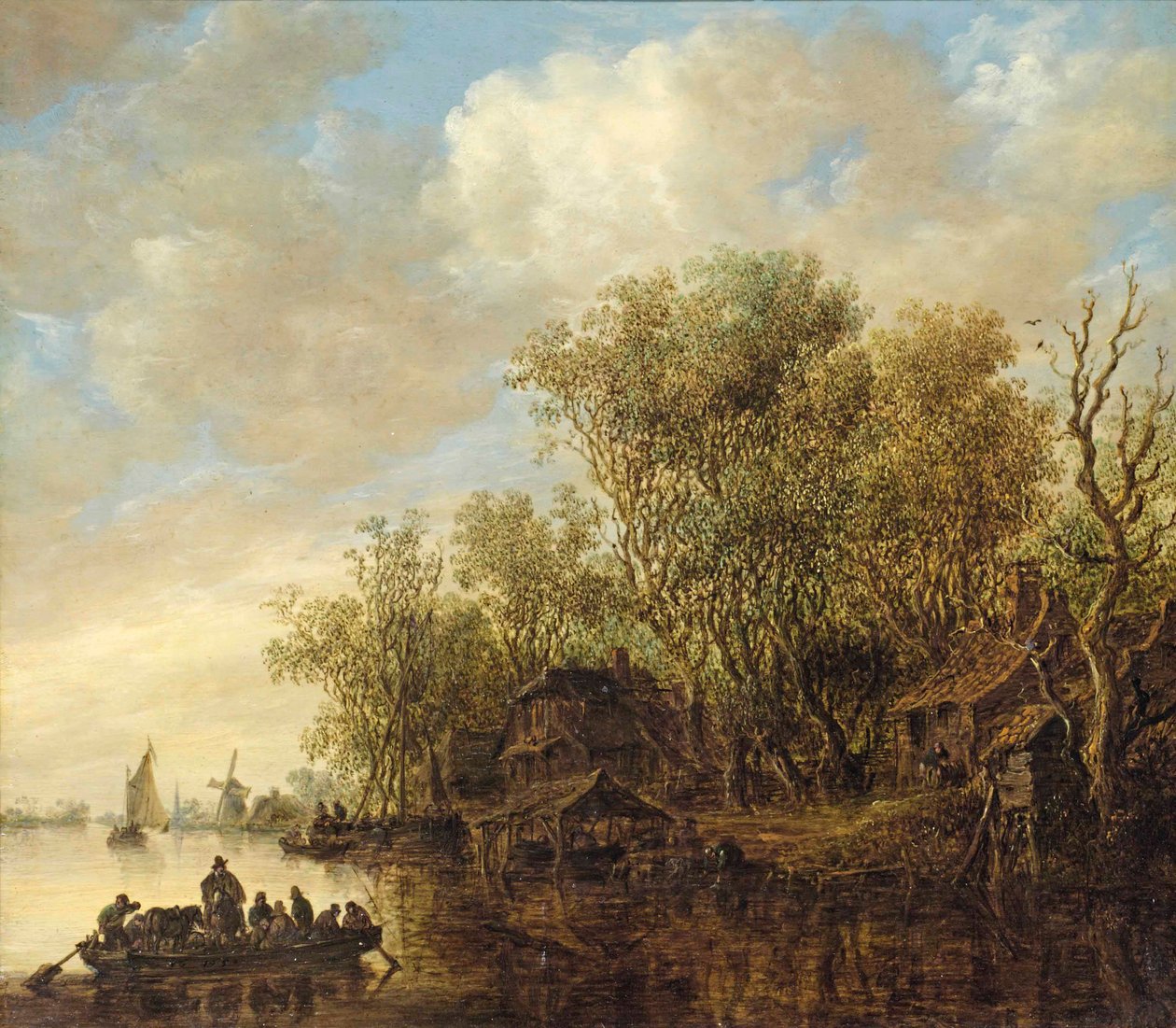 Paisaje fluvial con un transbordador de Jan van Goyen
