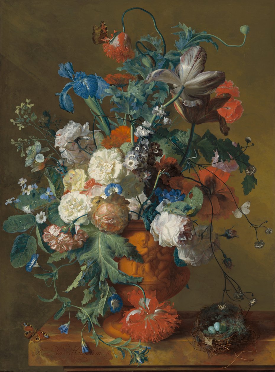 Flores en una urna de Jan van Huysum