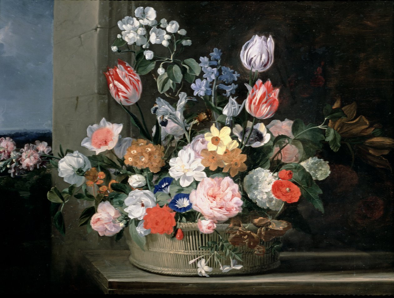 Flores en una canasta, 1650-56 de Jan van den Hecke