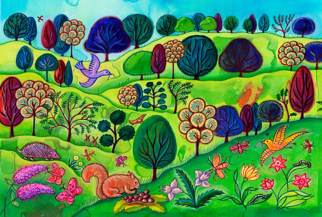 Paisaje campestre con ardilla, 2002 (pintura) de Jane Tattersfield