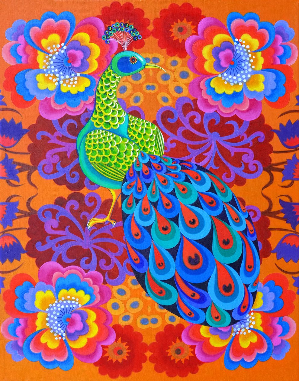 Pavo real con flores de Jane Tattersfield
