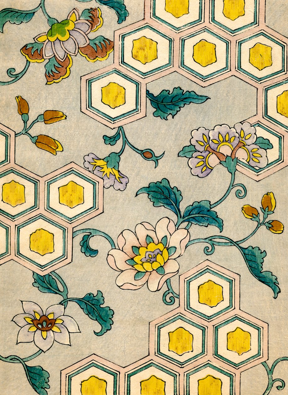 Flores sobre un fondo de panal de Japanese School