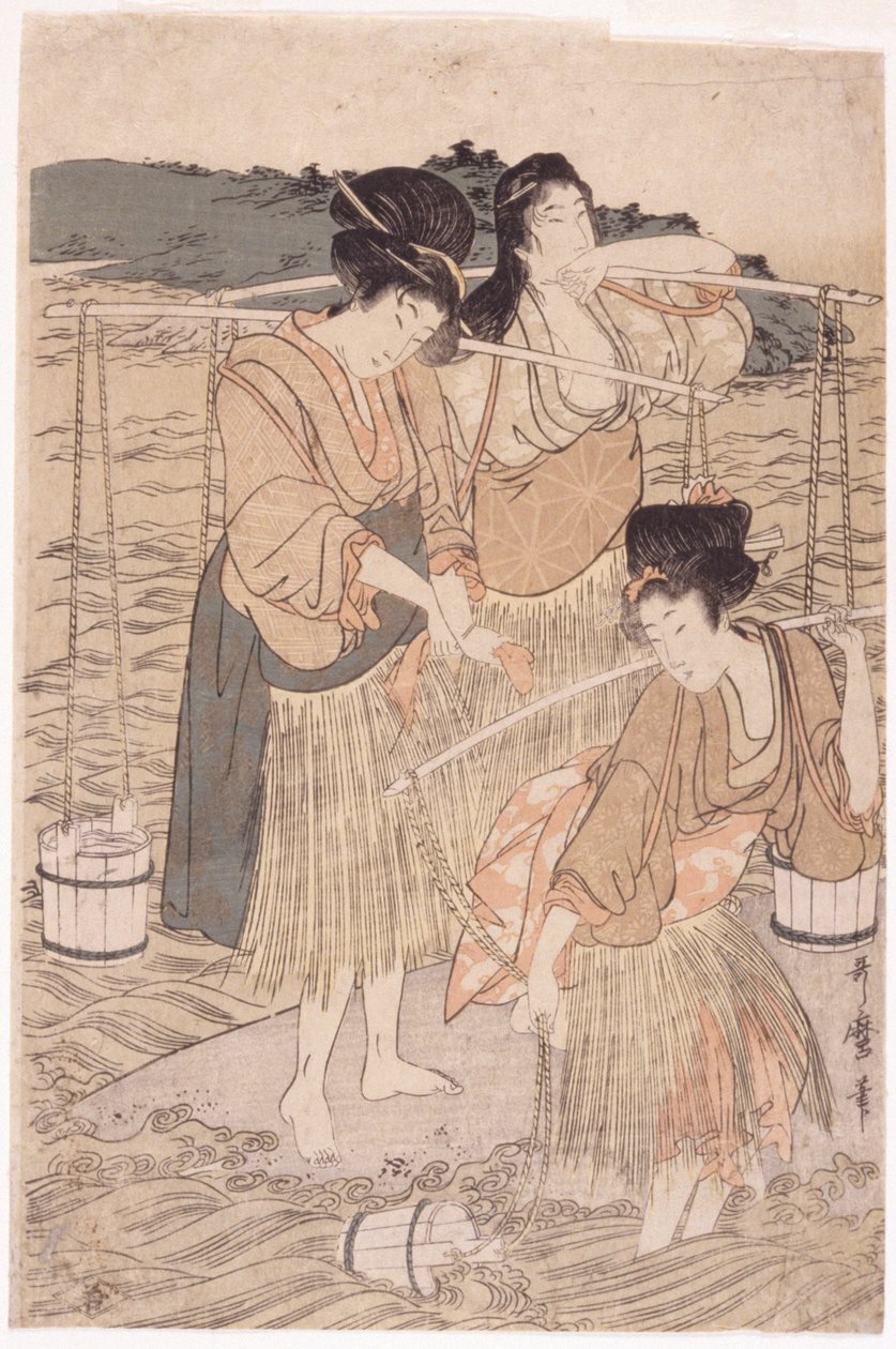 Mujeres japonesas (bloque de madera en color) de Japanese School