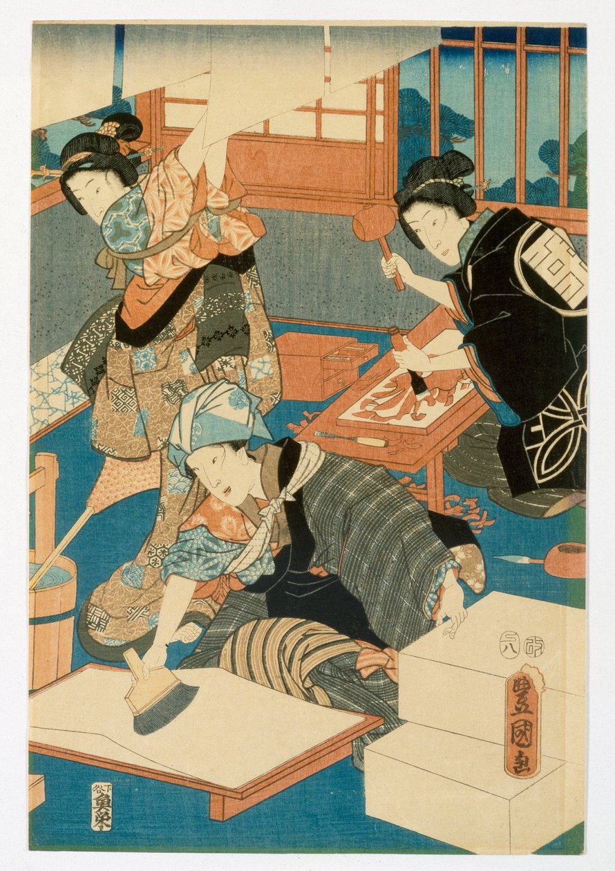 Producción de xilografía de Japanese School