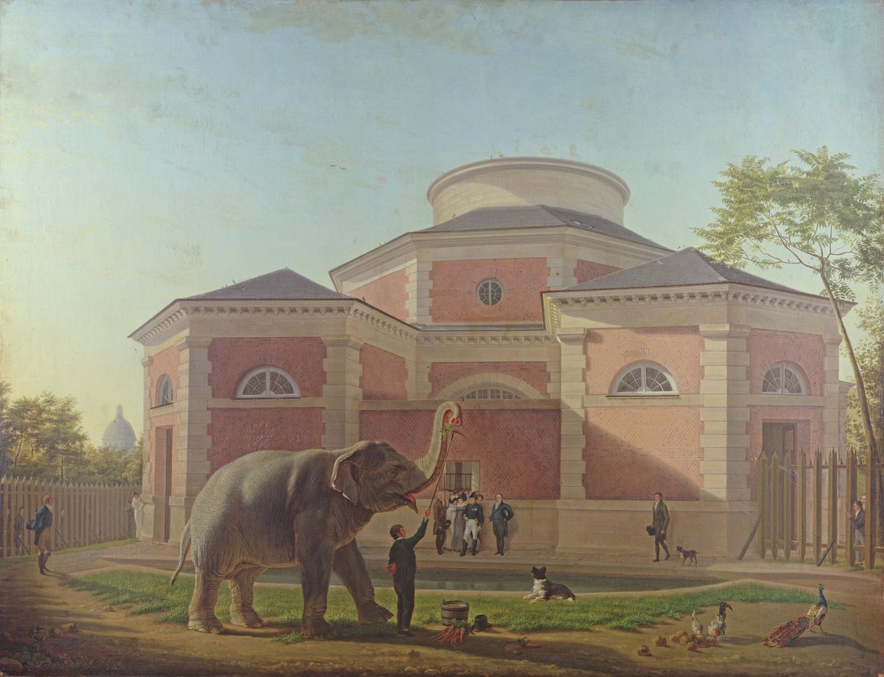 El Duque y la Duquesa de Berry visitando al elefante en el Jardín de Plantas en París, 1817 de Jean Baptiste Berre