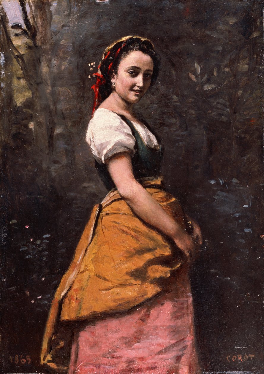 Joven mujer en el bosque de Jean Baptiste Camille Corot