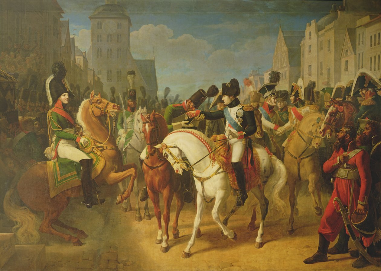 Napoleón Bonaparte (1769-1821) Decorando al Granadero Lazareff en Tilsit, 8 de julio de 1807 de Jean Baptiste Debret