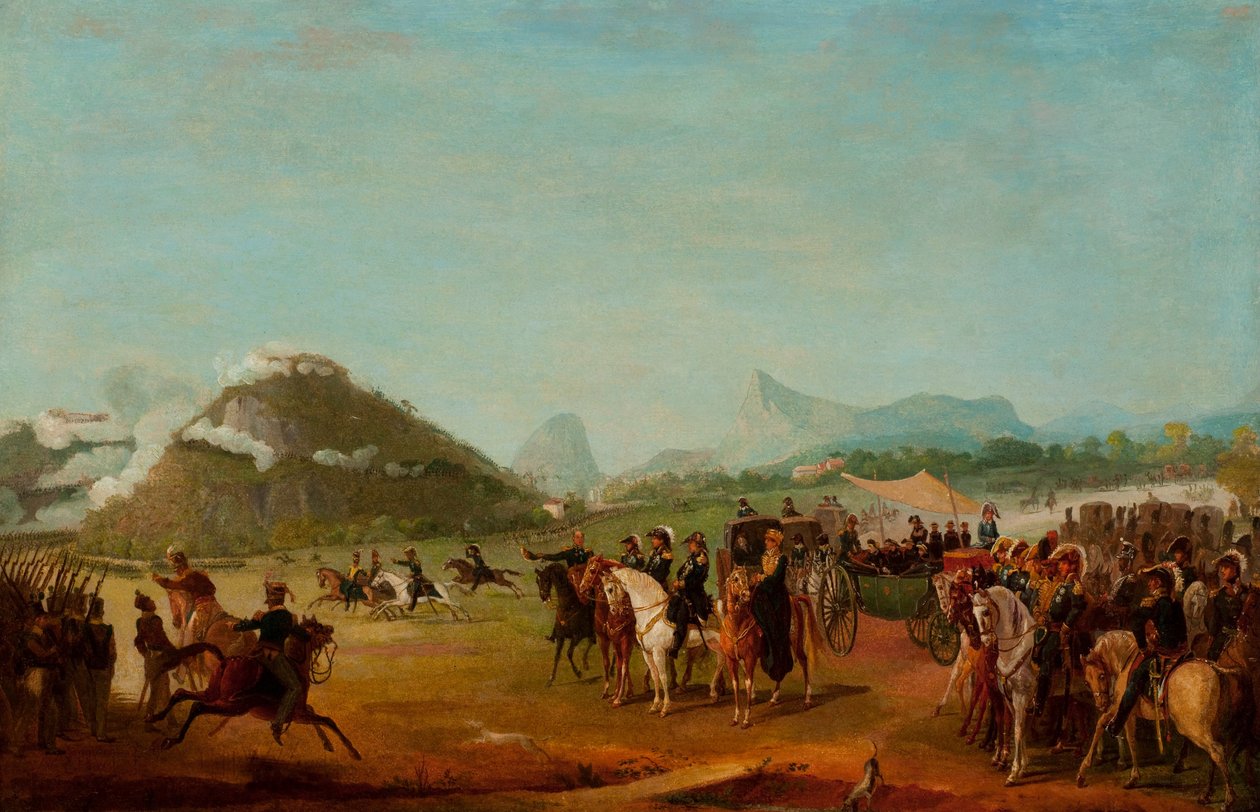 Revisión de las tropas dirigidas a Montevideo, en Praia Grande de Jean Baptiste Debret
