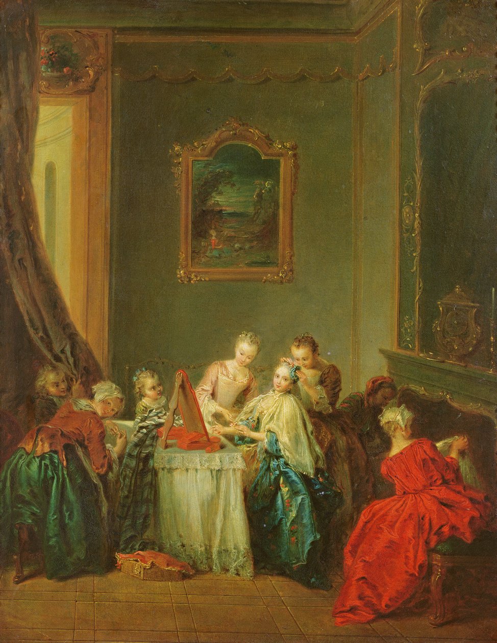 El tocador: joven mujer en su tocador de Jean Baptiste Joseph Pater