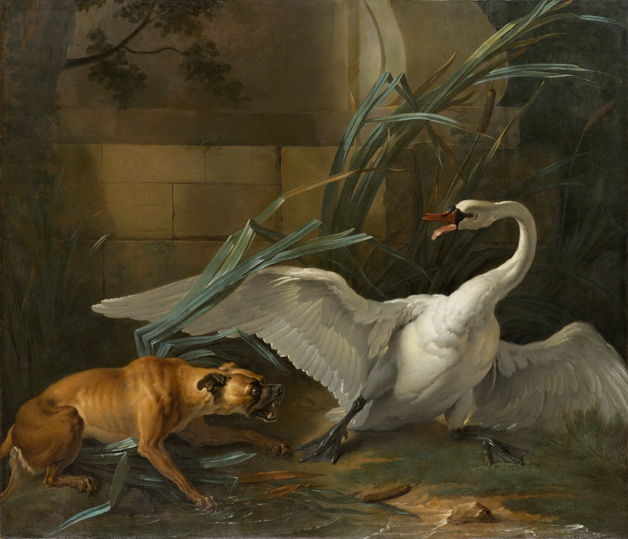 Cisne atacado por un perro de Jean Baptiste Oudry