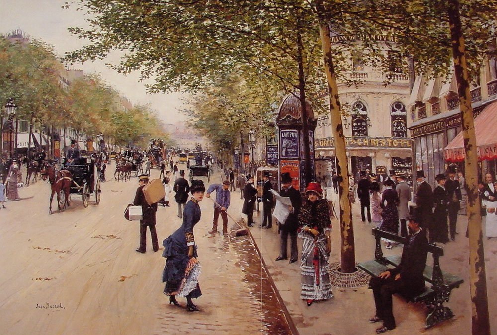 Boulevard des Capucines - al fondo Boulevard des Italiens con Pavillon de Hanovre a la derecha de Jean Beraud