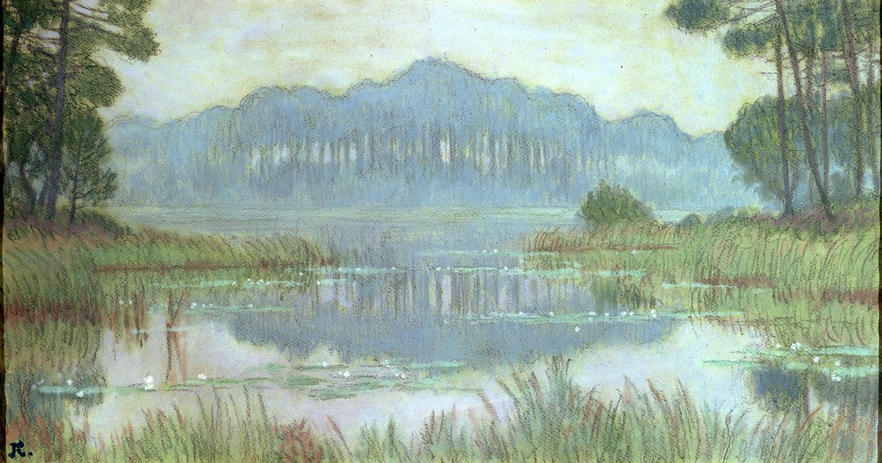 Paisaje con Estanque Cubierto de Maleza, c.1900 de Jean Francis Auburtin