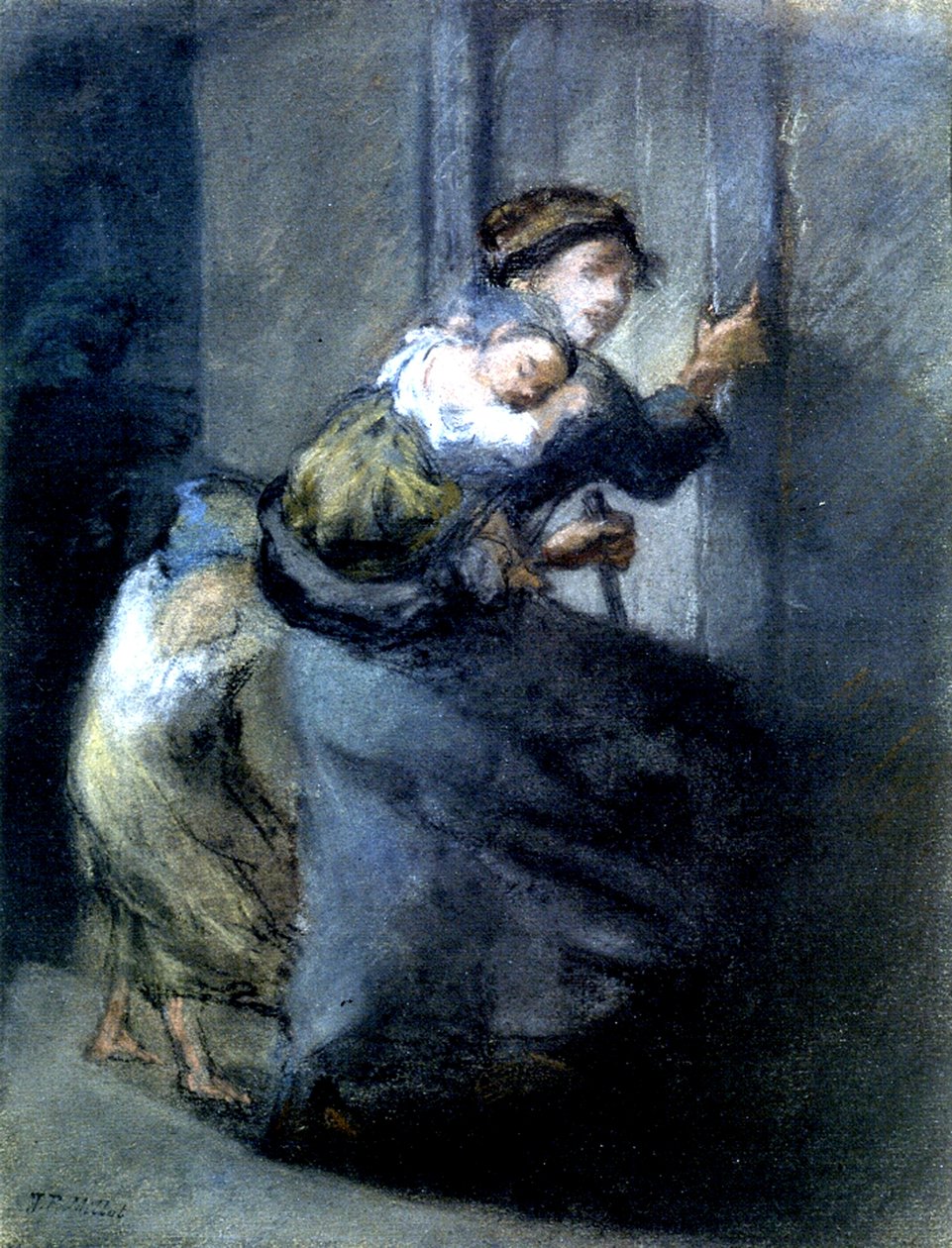 Una Madre Huyendo con Dos Niños de Jean Francois I Millet