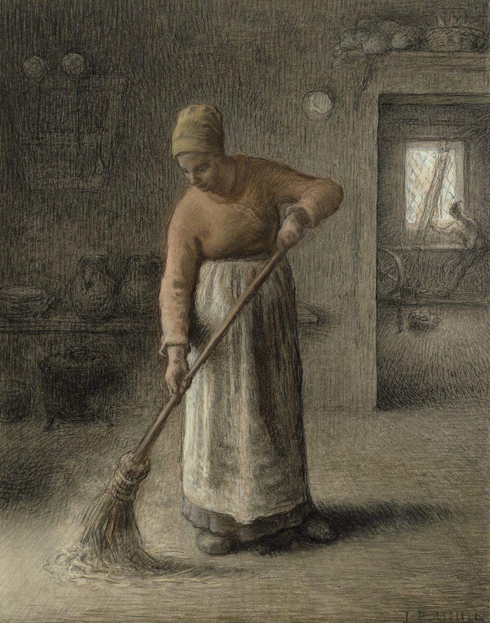 Esposa de un granjero barriendo, 1867 de Jean Francois Millet
