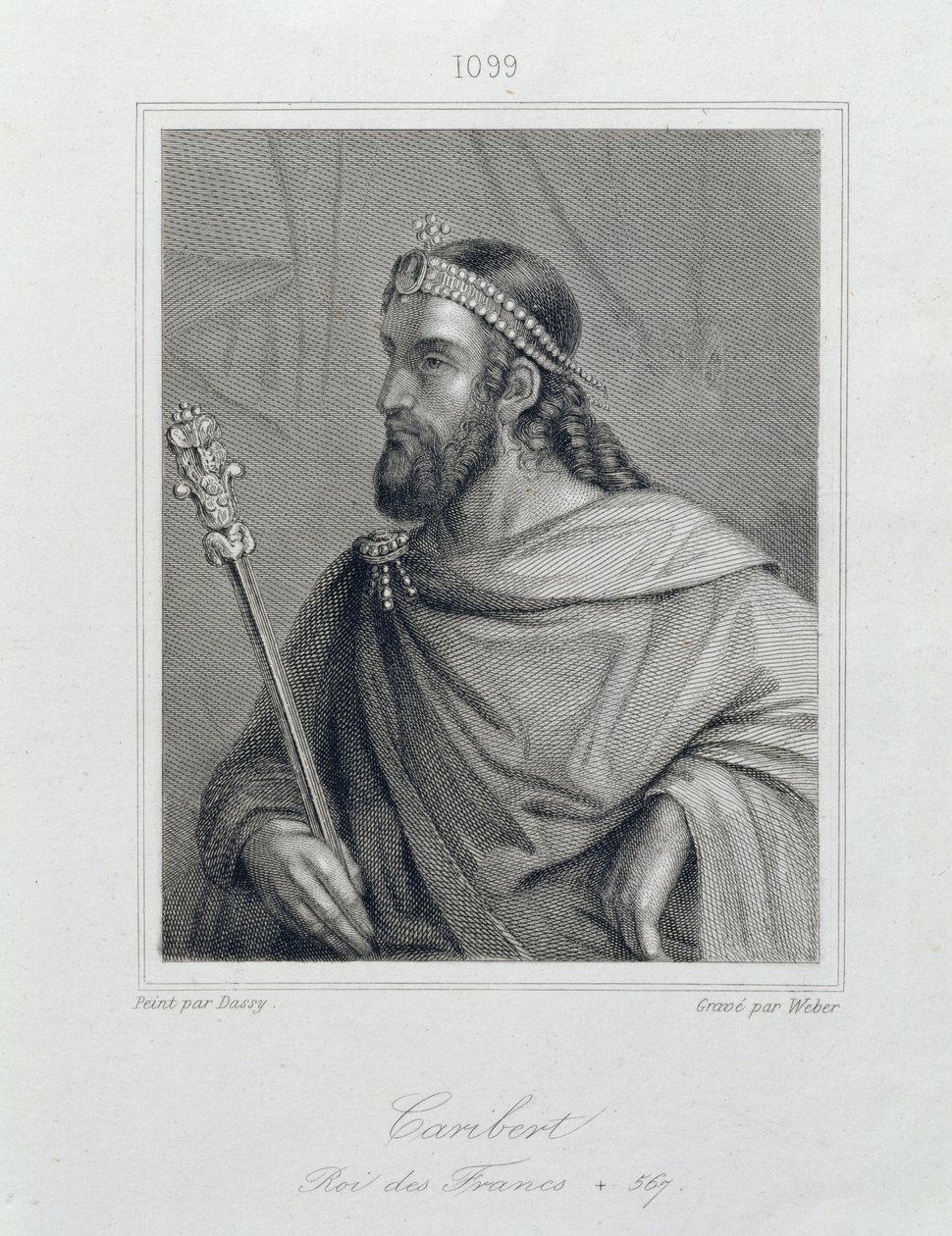 Cariberto o Chariberto (d.567) Rey de los Francos, grabado por Weber de Jean Joseph Dassy