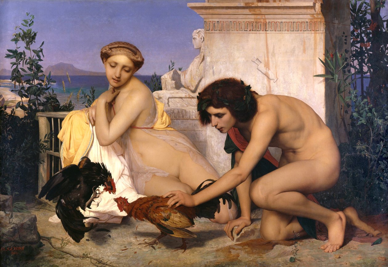 Jóvenes griegos asistiendo a una pelea de gallos de Jean Leon Gerome