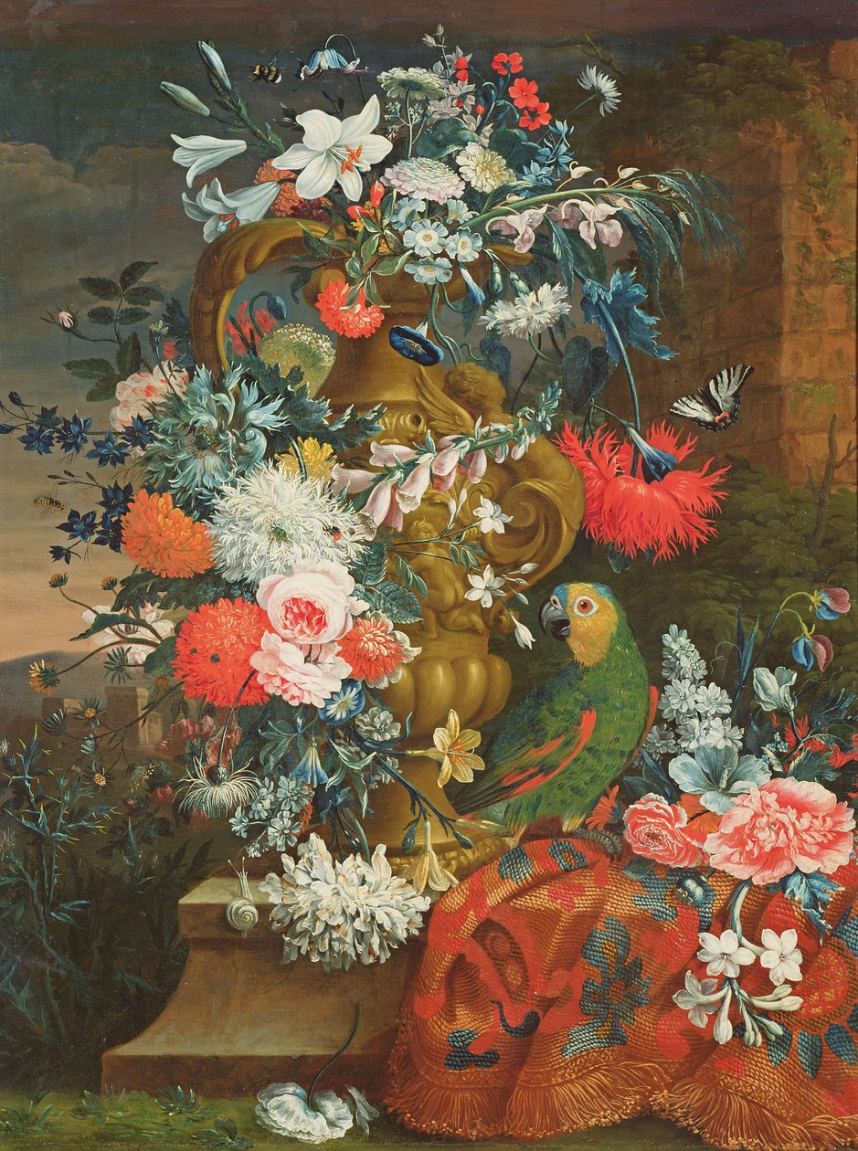 Ramo de flores y un loro de Jean Picart