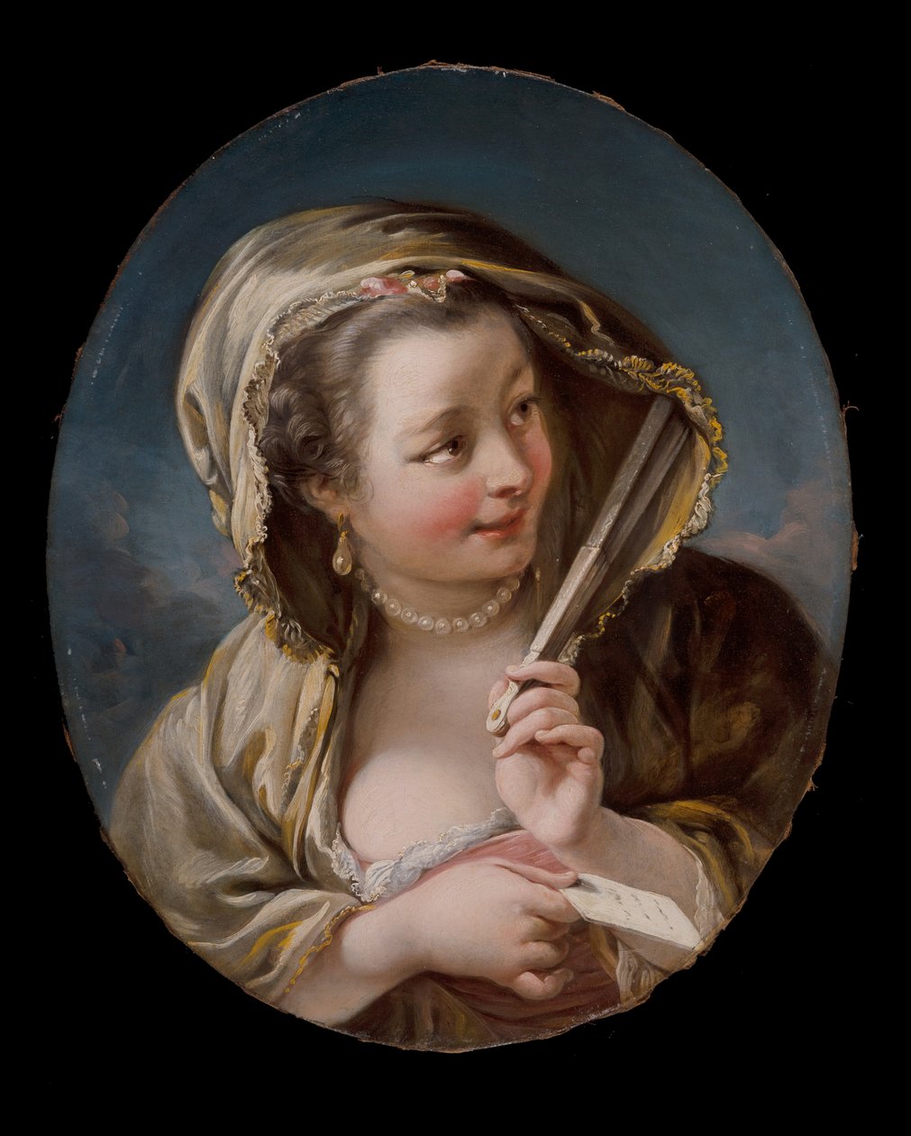 Una mujer con un abanico de Jean Baptiste Deshays
