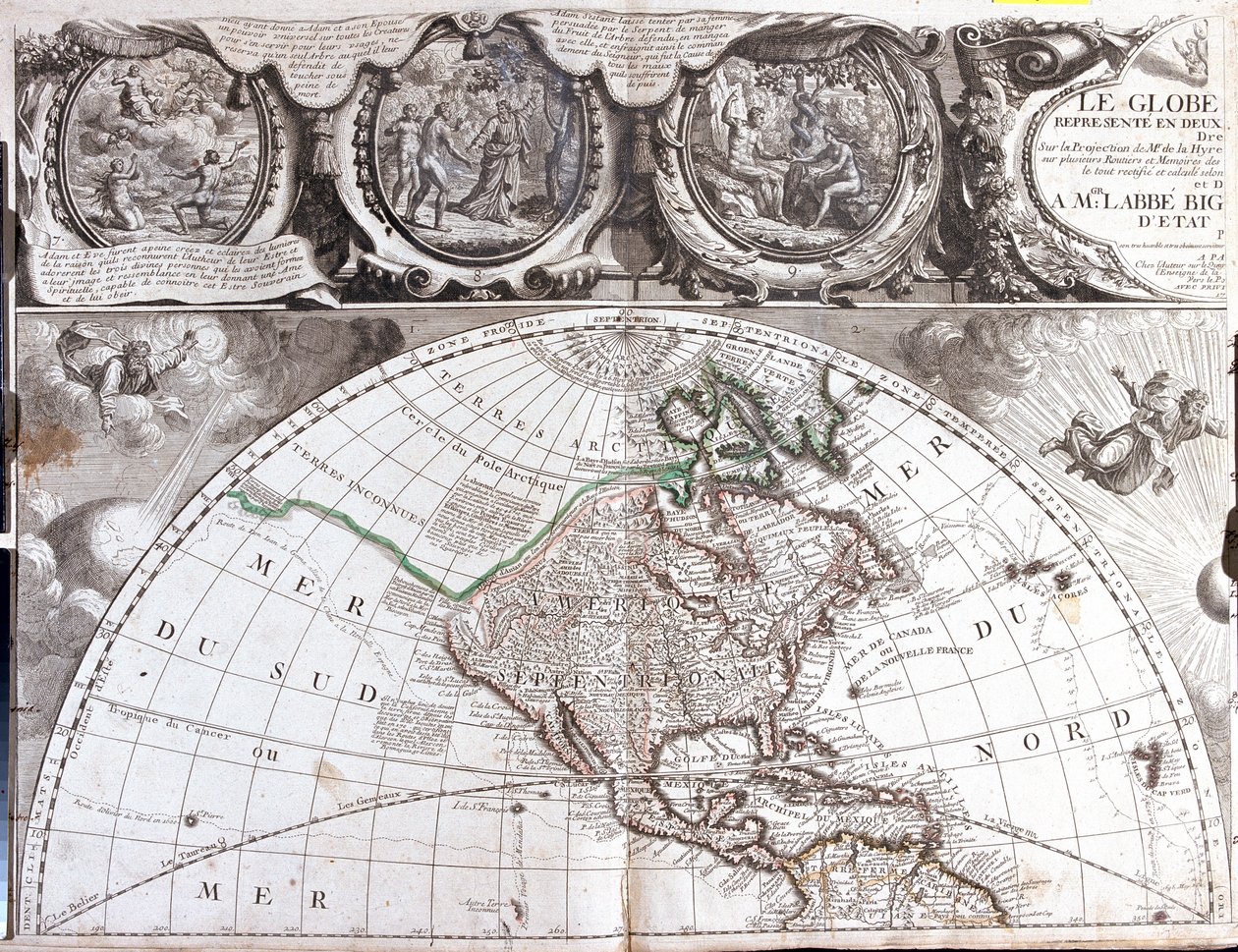 Mapa del hemisferio norte de Jean Baptiste Nolin