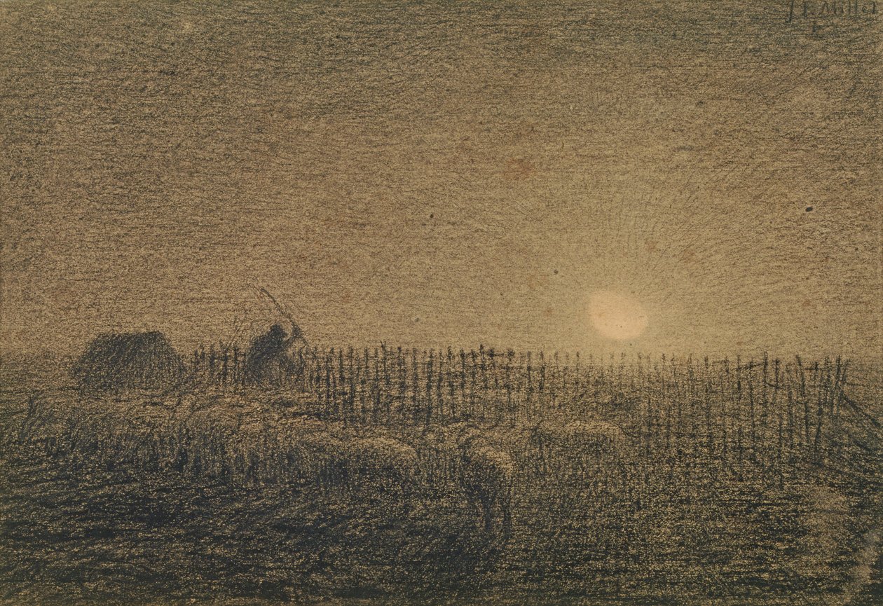 El pastor en el redil a la luz de la luna de Jean Francois Millet