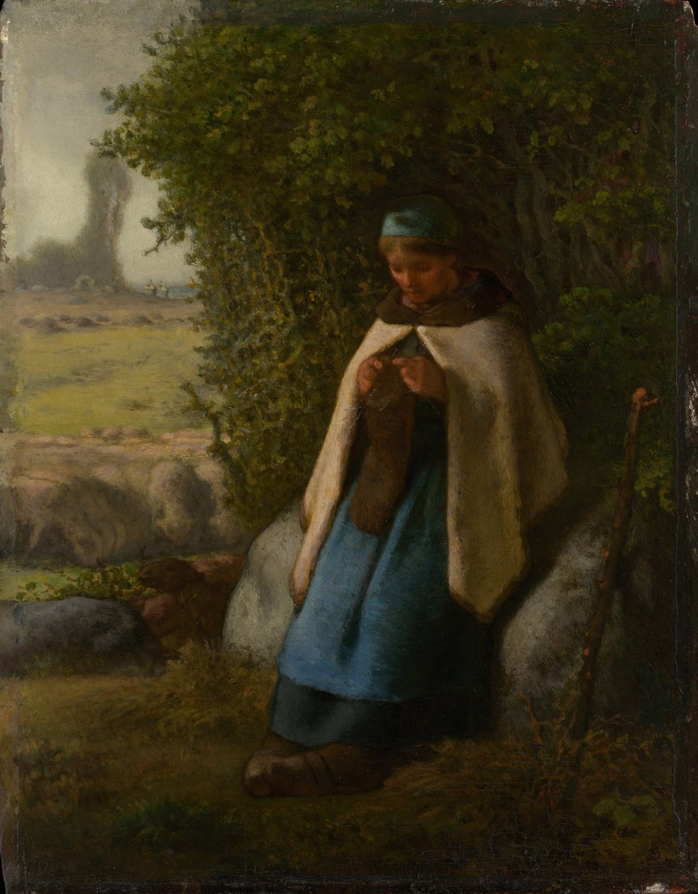 Pastora Sentada en una Roca de Jean Francois Millet